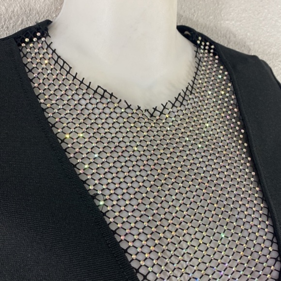 NWT Bella Barnett Black Plunge Mesh Rhinestone Mini Cocktail Dress XS OO21 - Picture 10 of 16